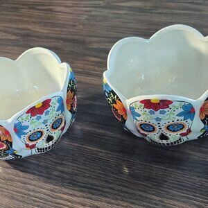 WORLD MARKET Set of Two Ceramic "Sugar Skull/Day of the Dead" Bowls NWT